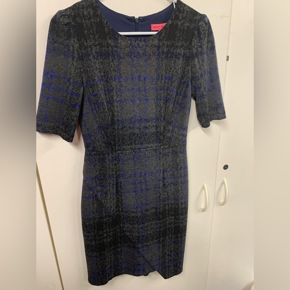 Betsey Johnson Dress Womens 2 Gray Blue‎ Knee Length Zip Stretch Lined - 7826